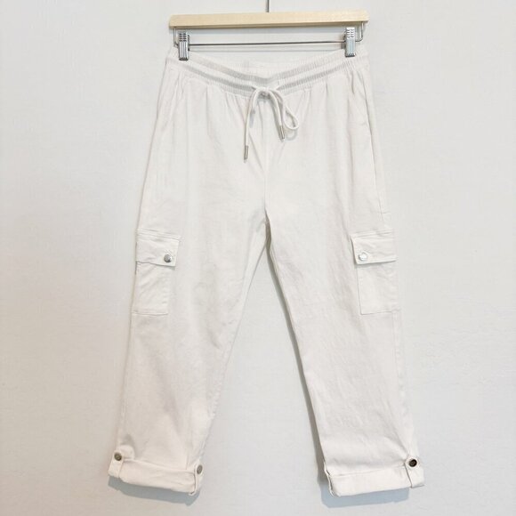 NEW Patrizia Luca High Rise Pull On Cargo Pants Roll Tab White NWOT Size Large - Picture 3 of 9